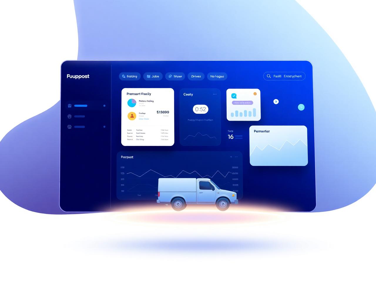 MoveFlow dashboard preview showing jobs, drivers, and revenue charts